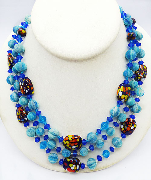 Newly Added Aqua Sugar Bead and Art Glass Bead Necklace