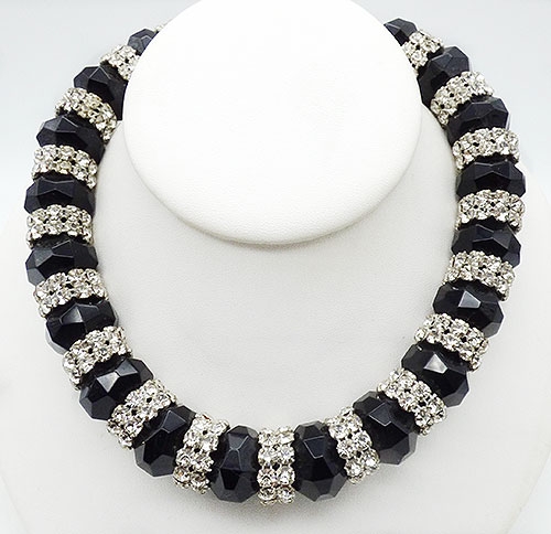 Newly Added French Black Faceted Bead Rhinestone Spacers Necklace