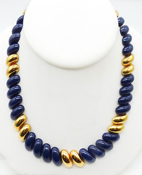 Newly Added Monet Navy Enamel and Gold Link Necklace