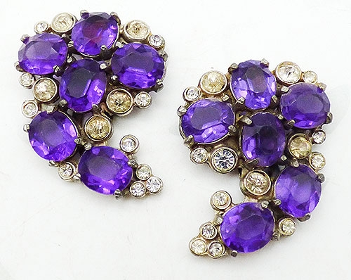 Dress & Fur Clips - Purple Stone Pot Metal Dress Clips Pair