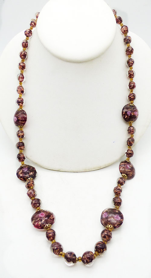 Newly Added Murano Deep Purple/Clear Glass Bead Necklace