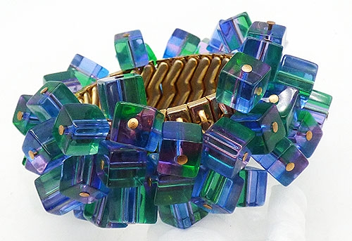 Bracelets - Blue Geen Lucite Cubes Expansion Bracelet