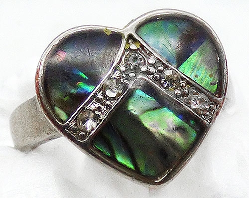 Rings - Silver Tone Inlaid Abalone Heart Ring