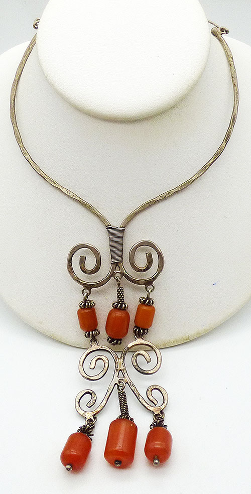Newly Added Silver Wire Copal Bead Bib Neck Ring
