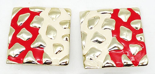 Newly Added Don-Lin Red and Cream Enamel Earrings