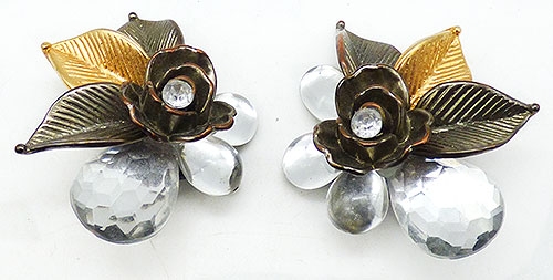 Over-the-Top '80's - Silver and Gold Flowers and Leaves Collage Earrings