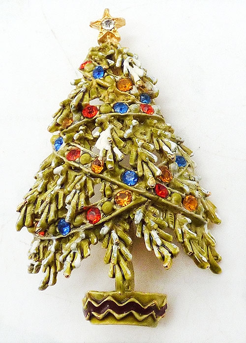 Christmas and Holidays - Signed Art Enamel Christmas Tree Brooch