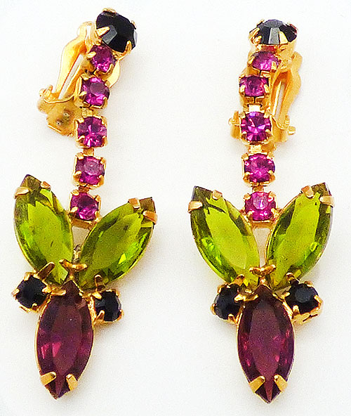 Newly Added Fuchsia Peridot Amethyst Rhinestone Earrings