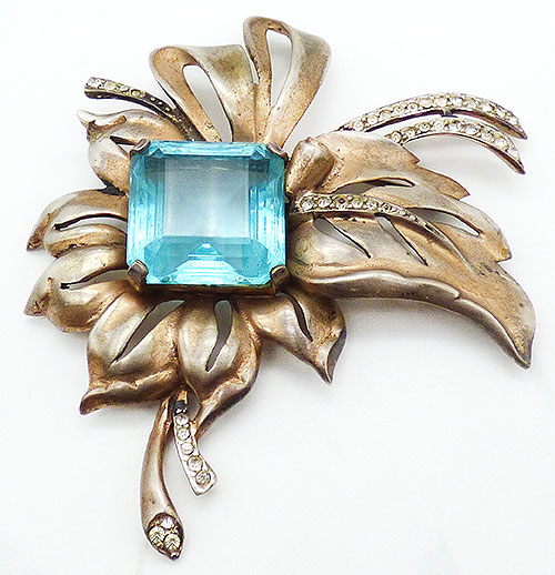 Newly Added Retro Sterling Aqua Glass Floral Brooch