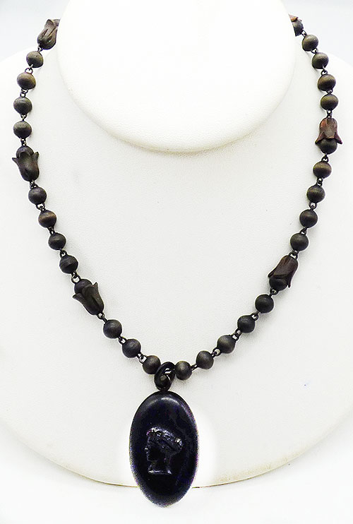 Newly Added Victorian Vulcanite Cameo Necklace