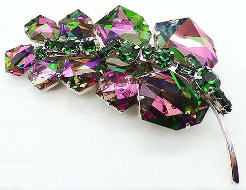 Newly Added Amethyst and Emerald Gammatic Glass Leaf Brooch