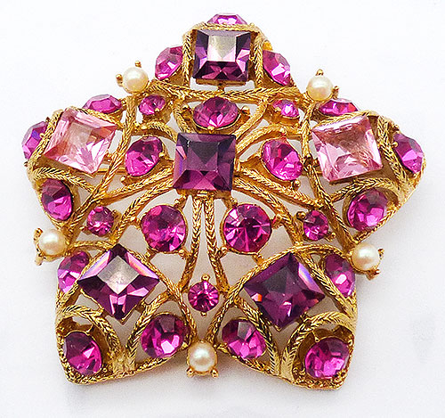 Newly Added M Jent Fuchsia and Pink Rhinestone Star Brooch