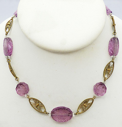 Newly Added Light Amethyst Pressed Glass Bead Necklace