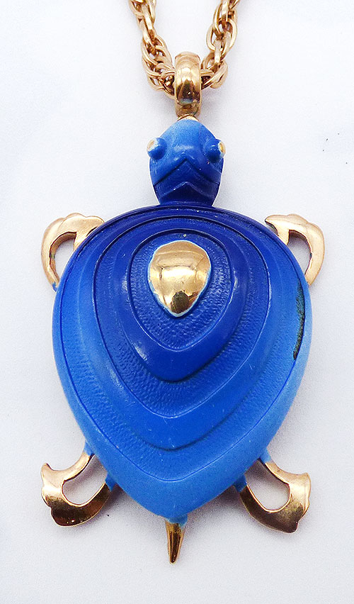 Newly Added Eisenberg Blue Enamel Turtle Pendant Necklace