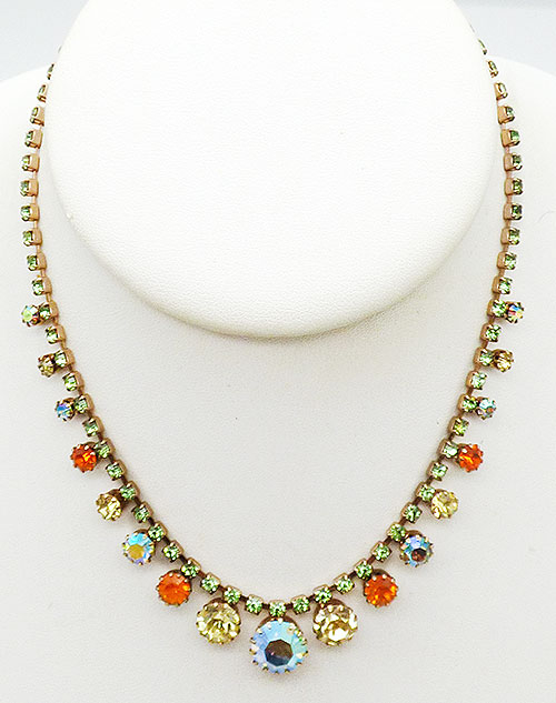 Newly Added Orange Yellow and Green Rhinestone Necklace