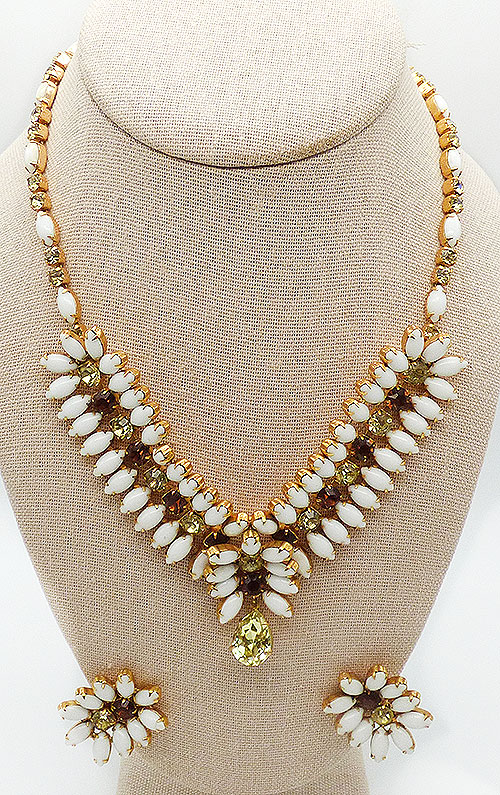 Newly Added White Glass Topaz Rhinestone Necklace Set
