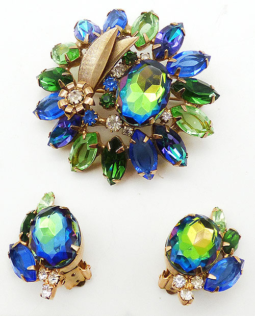 Alice Caviness Blue/Green Heliotrope Brooch Set Sets & Parures - Alice Caviness Blue/Green Heliotrope Brooch Set