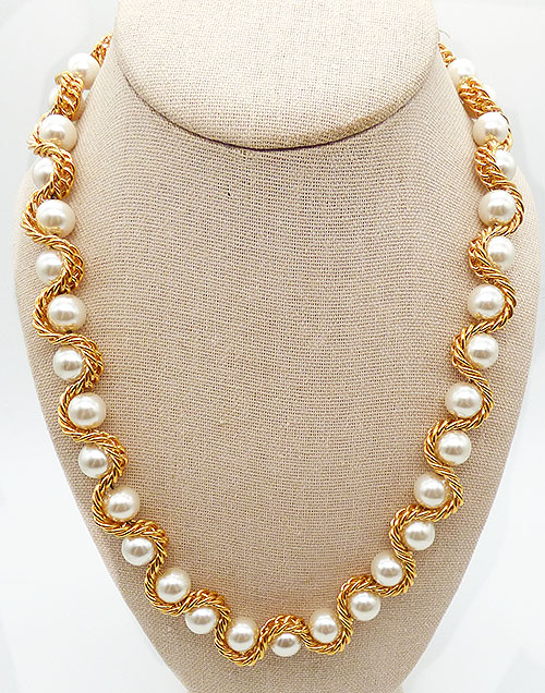 Newly Added Napier Gold Chain Wrapped Faux Pearl Necklace