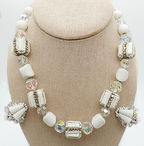 Newly Added Vendome White Milk Glass Bead Necklace Set