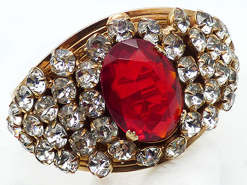 Bracelets - Clear and Red Rhinestone Clamper Bracelet