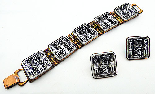 Newly Added Egyptian Glass Panel Copper Bracelet Set