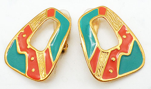 Newly Added Turquoise and Coral Enamel Earrings 