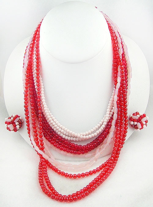 Eugene Red and White Glass Bead Necklace Set Garden Party Collection