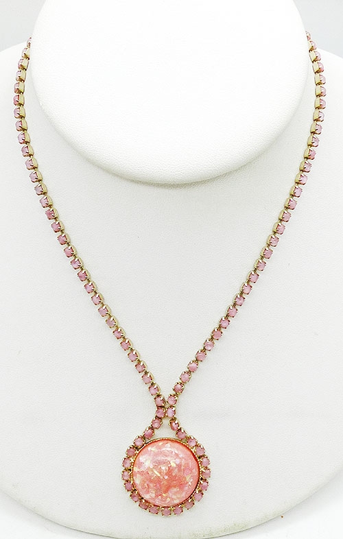 Confetti Plastic Jewelry - Peachy Pink Confetti and Glass Cabochon Necklace