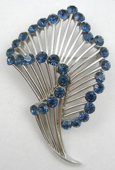 Trifari Blue Rhinestone Ruffle Brooch - Garden Party Collection Vintage ...