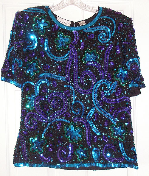 Clothing & Shoes - Lawrence Kazar 1980's Sequined Black Blouse
