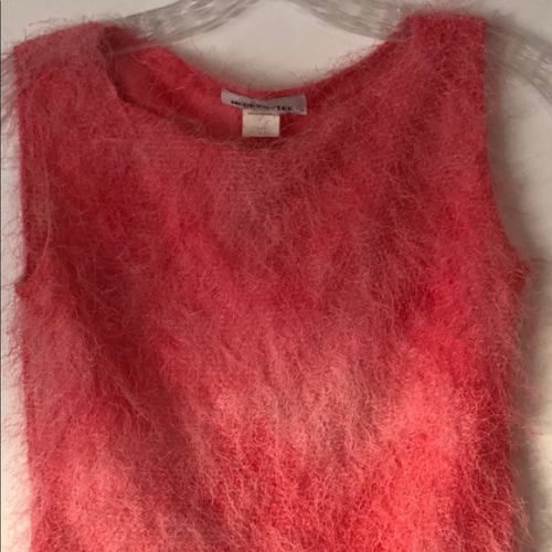 Misc. Signed M-R - Vintage Salmon Pink Fuzzy Sleeveless Sweater
